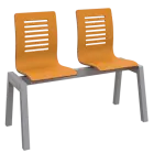 CARMEN 2, dřevěná lavice do čekárny, 2-sedák, broskvová, kostra stříbrná